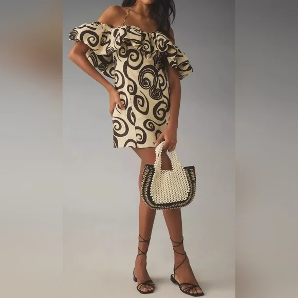 The Wolf Gang Mirador Linen Mini Dress, Vintage Black & Ivory Pattern, XS - Picture 2 of 14